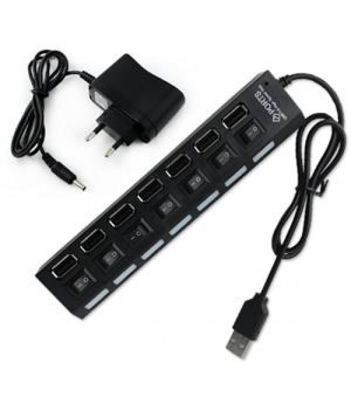 Concentrateur USB 2.0 Haute Vitesse à 7 ports et interrupteurs avec alimentation