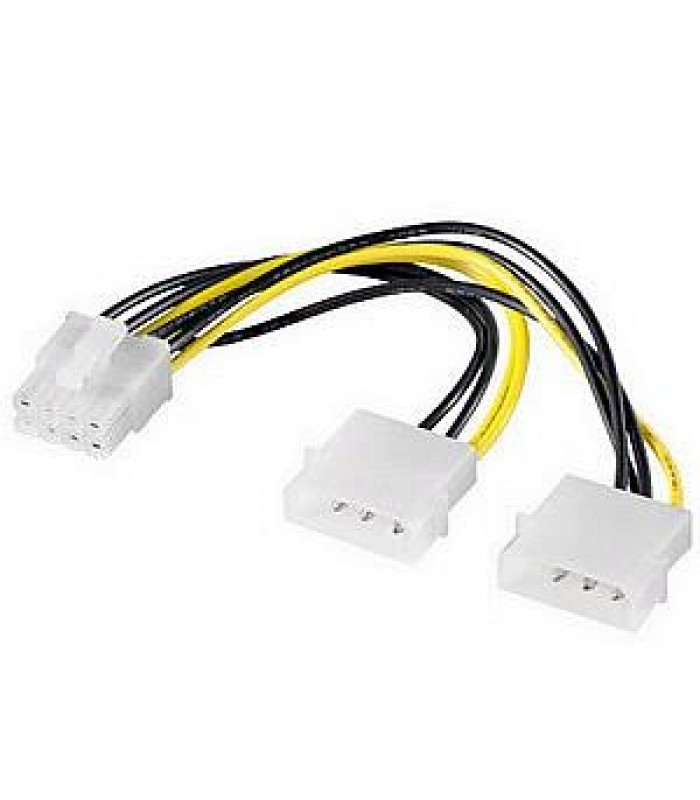 8-pins EPS 12V to Dual Molex 4-pins LP4 Power Supply Adapter Cable 6 in.