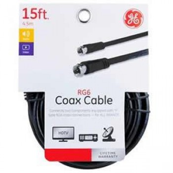 GE 33627 RG6 Video Coaxial Cable, 15FT, Black