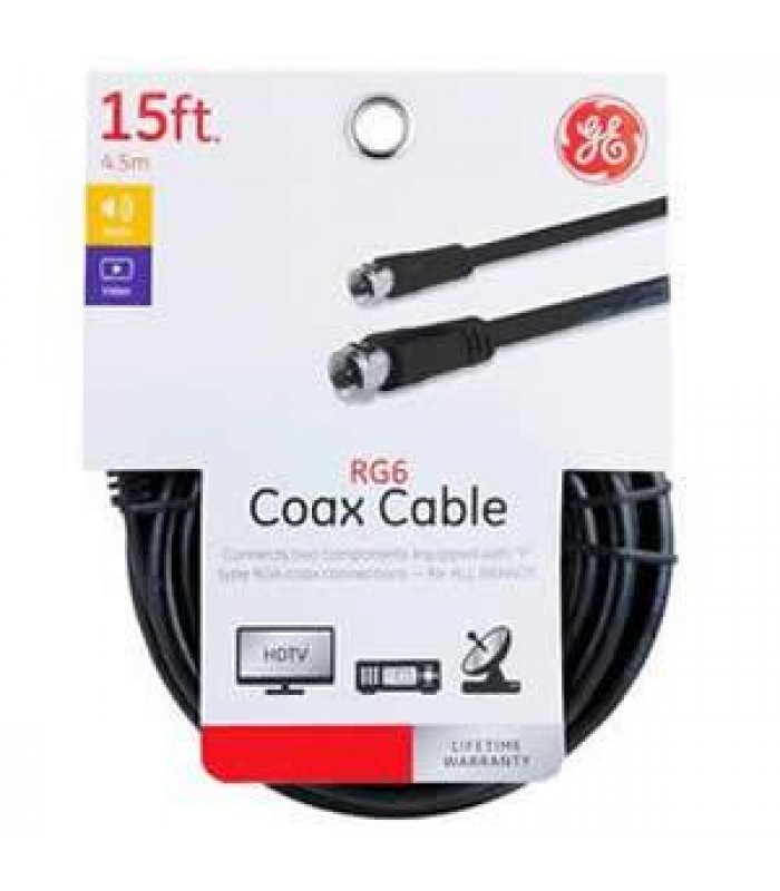 GE 33627 RG6 Video Coaxial Cable, 15FT, Black