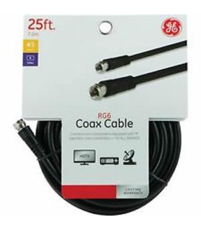 GE 33598 RG6 Video Coaxial Cable, 25FT, Black