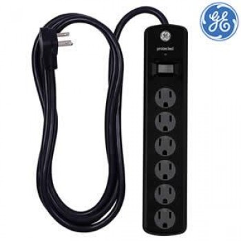 GE 6-Outlet Surge Protector, 8ft Cord, 1300 Joules, Black, 33662