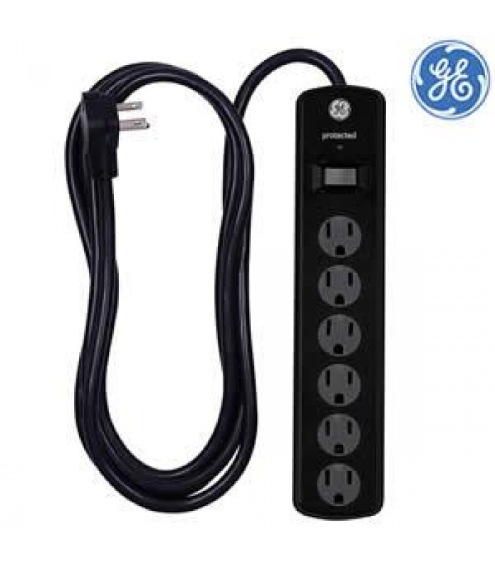 GE 6-Outlet Surge Protector, 8ft Cord, 1300 Joules, Black, 33662