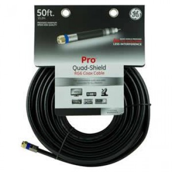 GE 33532 RG6 RG6 Câble coaxial encastré à blindage quadruple 50FT, Noir