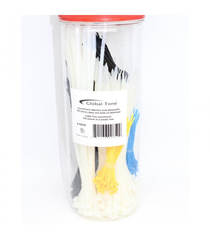 Global Tone 650 pieces Cable Ties assortment in a plastic box, 5 colors