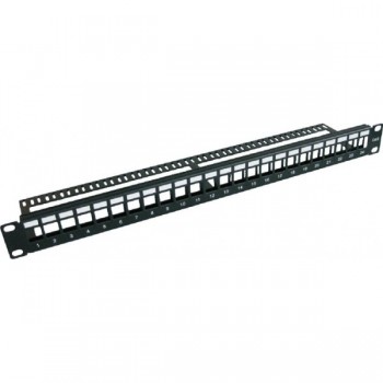 Patch panel vide avec barre fixe en arrière, 19", 24 ports, Métal de Global Tone
