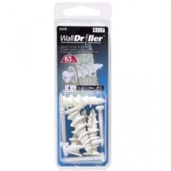 Cobra Anchors Nylon Screw-In Anchor for Drywall with #8 White Screws - Pack of 4