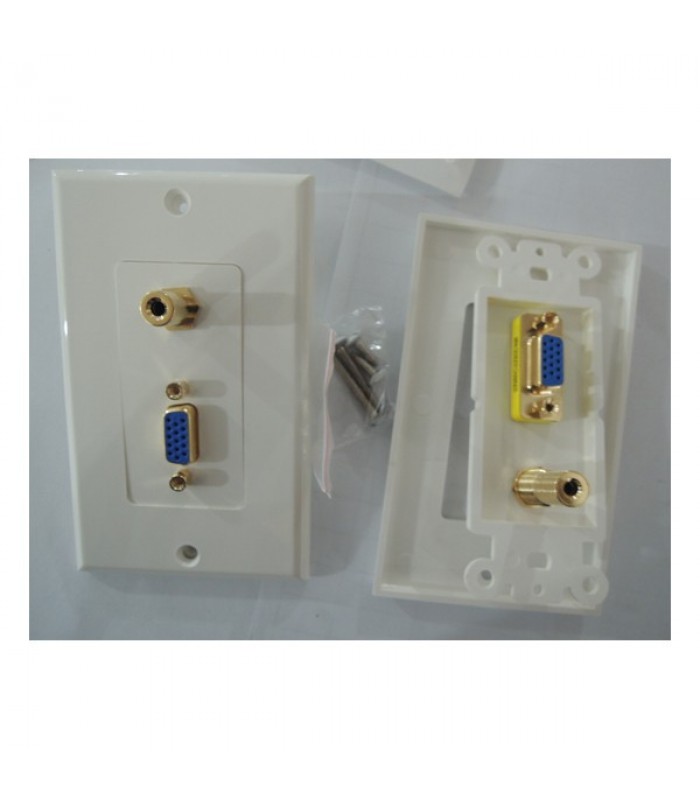 Global Tone Wall Plate for 1 VGA Jack and 1 3.5mm Stereo Jack, White