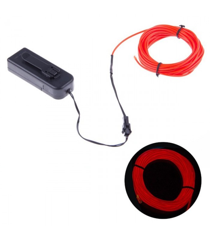 Global Tone 3m EL Wire (Electro Luminescent wire) 2.3mm, Battery Pack controller, Red