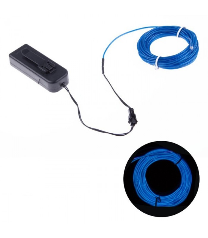 Global Tone 3m EL Wire (Electro Luminescent wire) 2.3mm, Battery Pack controller, Blue