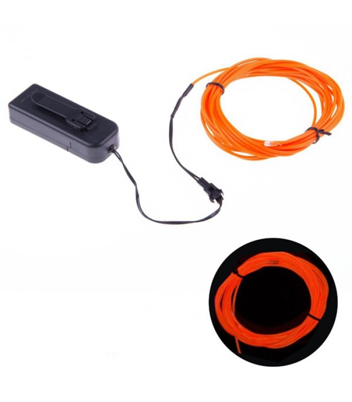 Fil EL (Électro Luminescent) 2.3mm, Contrôleur à batteries, Orange, 3m de Global Tone