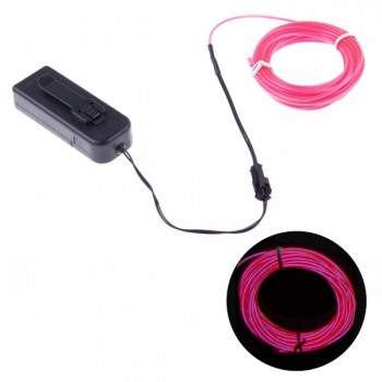 Global Tone 3m EL Wire (Electro Luminescent wire) 2.3mm, Battery Pack controller, Pink