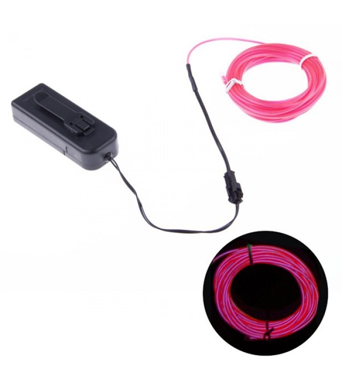 Fil EL (Électro Luminescent) 2.3mm, Contrôleur à batteries, Rose, 3m de Global Tone