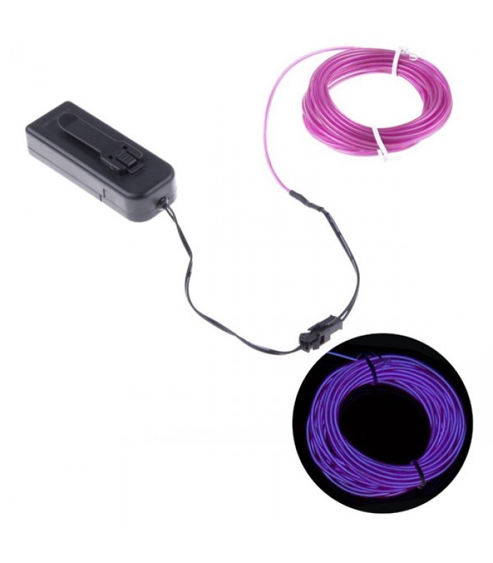 Fil EL (Électro Luminescent) 2.3mm, Contrôleur à batteries, Violet, 3m de Global Tone