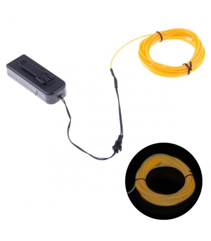 Fil EL (Électro Luminescent) 2.3mm, Contrôleur à batteries, Jaune, 3m de Global Tone