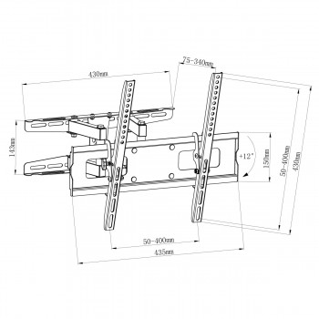 Support à TV 23"-60", articulé, max: 50kg, VESA 400x400, Noir de Global Tone