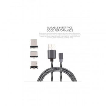 Câble magnétique 3 en 1 Micro USB Lightning Type C pour Android Apple, Gris