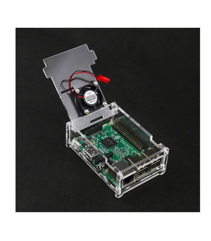 Boitier acrylique compat. instal. ventilateur pour Raspberry Pi 3 Modèle B+