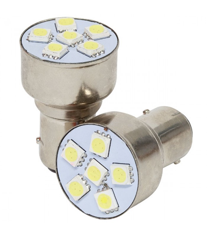 PureVolt White 6 LEDs 5050SMD Bulbs – 12 VDC Base 1156 - Pack of 2