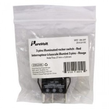 PureVolt Interrupteur à bascule illuminé Rouge - 12 VDC 20 AMP