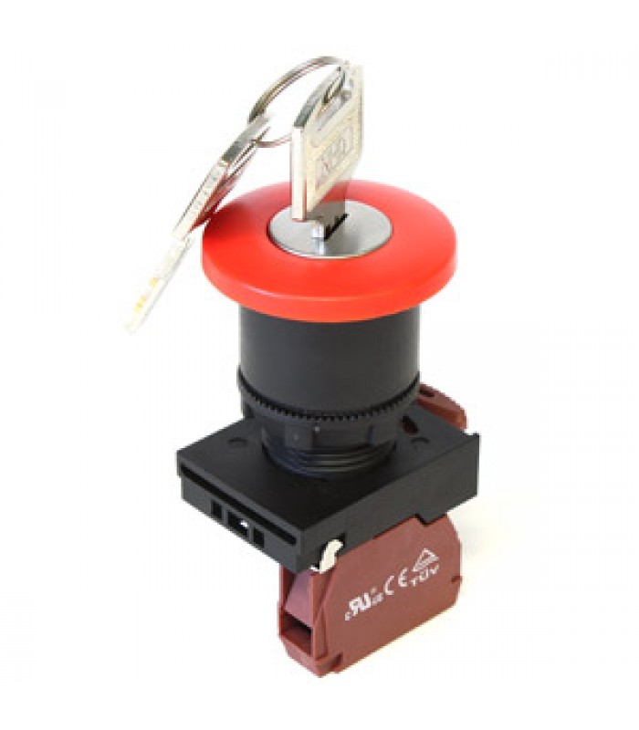 Push Button Switch with Key - Mushroom Head - NC - Red