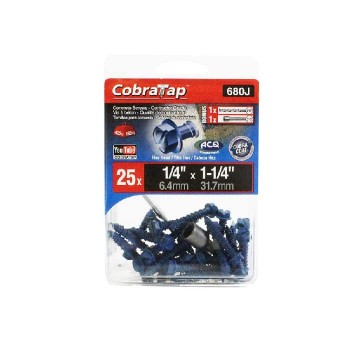 CobraTap 1/4" X 1-1/4" Hex Head Concrete Screw with 5/32" Drill Bit and Nut - Pack of 25
