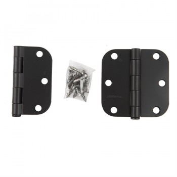 Charnière de porte 3 po x 3 po Coin rond 5/8 po Acier Noir - Paquet de 2