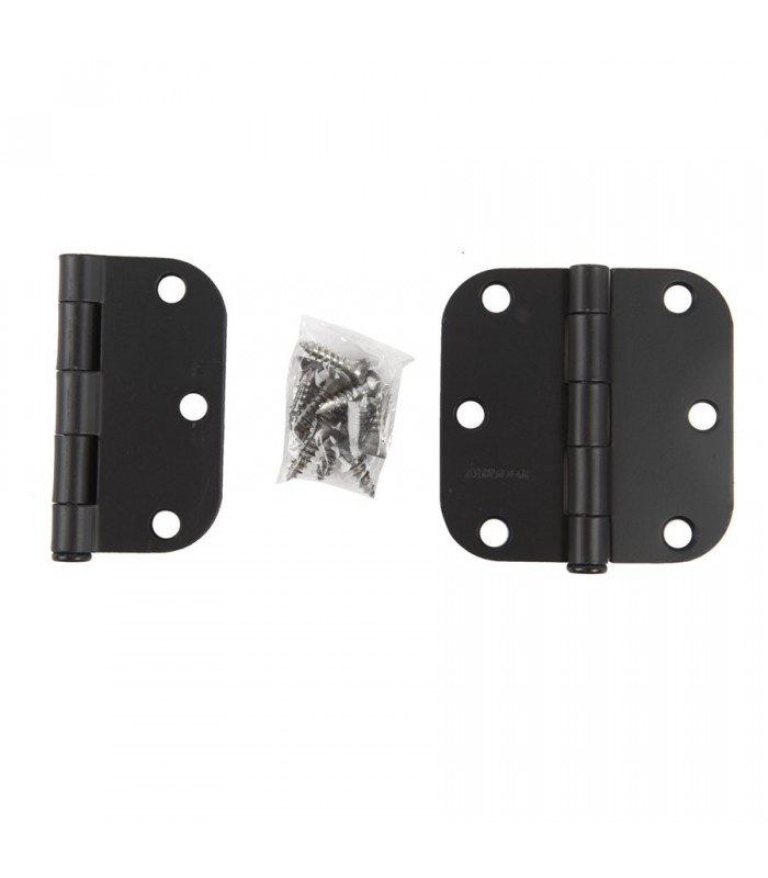 Door Hinge 3 in. x 3 in. Round Corner 5/8 in. Black Steel - Pack of 2