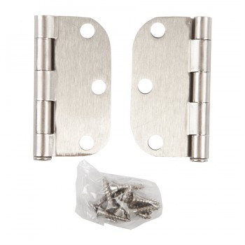 Door Hinge 3 in. x 3 in. Round Corner 5/8 in. Satin Nickel Steel - Pack of 2