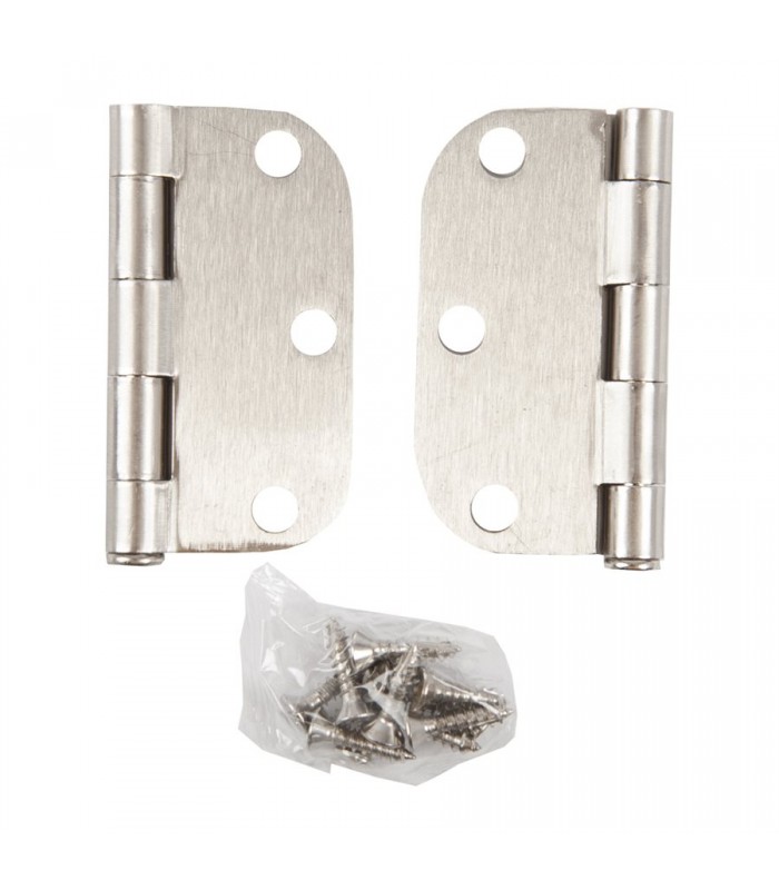 Door Hinge 3 in. x 3 in. Round Corner 5/8 in. Satin Nickel Steel - Pack of 2