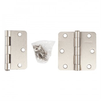 Door Hinge 3 in. x 3 in. Round Corner 1/4 in. Brushed Nickel Steel - Pack of 2