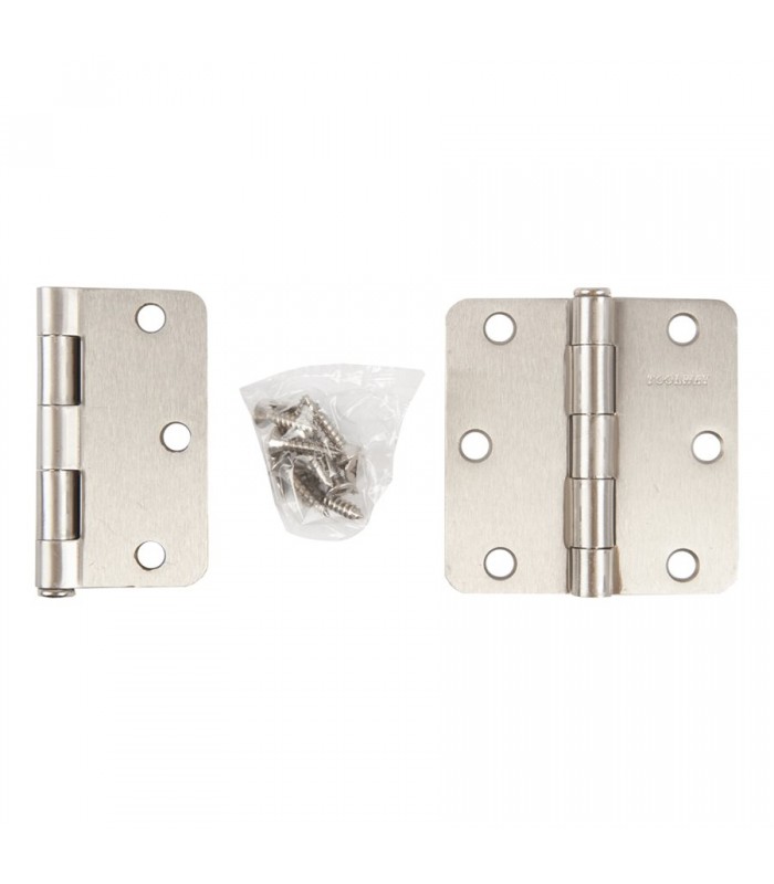 Door Hinge 3 in. x 3 in. Round Corner 1/4 in. Brushed Nickel Steel - Pack of 2