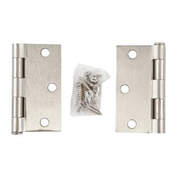 Door Hinge 3 in. x 3 in. x 2mm Square Corner Satin Nickel Steel - Pack of 2