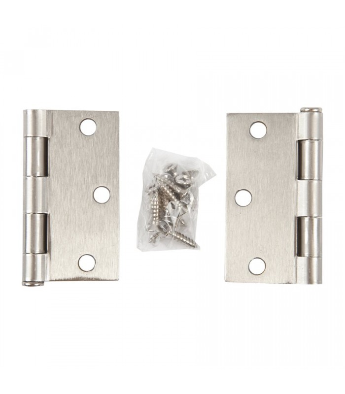 Charnière de porte 3 po x 3 po x 2 mm à coin carré en acier nickel satiné- paquet de 2