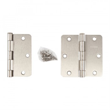 Door Hinge 3 1/2 in. x 3 1/2 in. Round Corner 1/4 in. Satin Nickel Steel - Pack of 2