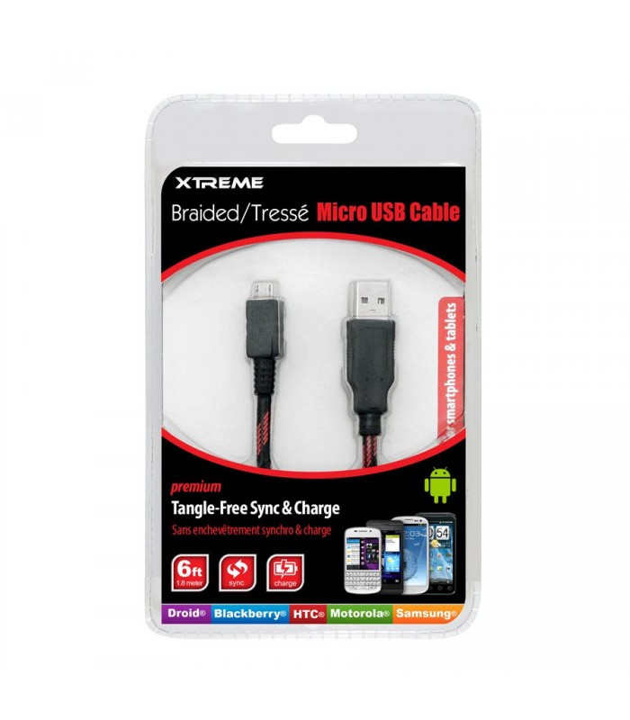 Micro câble USB 2.0 USB-A mâle - micro USB-B mâle tissé 1.8 m de Xtreme