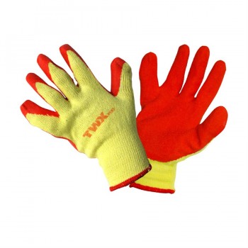 TWXpert Knitted Cotton Gloves Yellow Latex Dipped Palm Orange (OSFA)