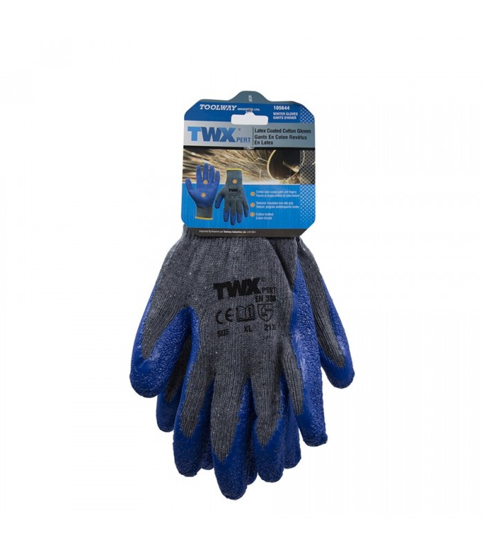 TWXpert Pair Knitted Cotton Glove Gray With Crinkle Latex Palm Blue (XL)