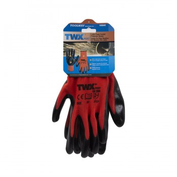 TWXpert Pair Knitted Polyester Glove Red With Nitrile Black PU Palm (M)
