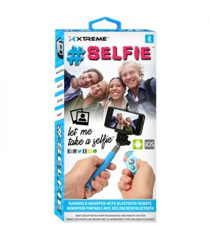 Bâton pour selfie avec télécommande Bluetooth de Xtreme - Bleu