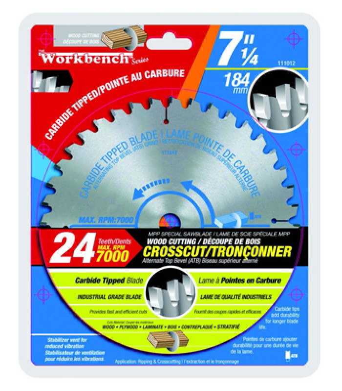 Lame de scie ATB coupe en travers de 7 1/4 po (184 mm) 24T 7000 tr / min