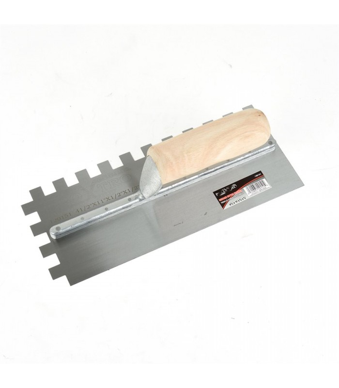 Pro-X-Tro Trowel Notched 11in x 4in (1/2in SQ Notch) Wooden Handle