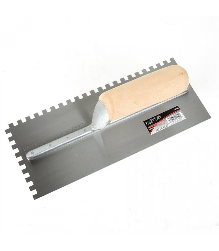 Pro-X-Tro Trowel Notched 11in x 4in (¼in SQ Notch) Wooden Handle