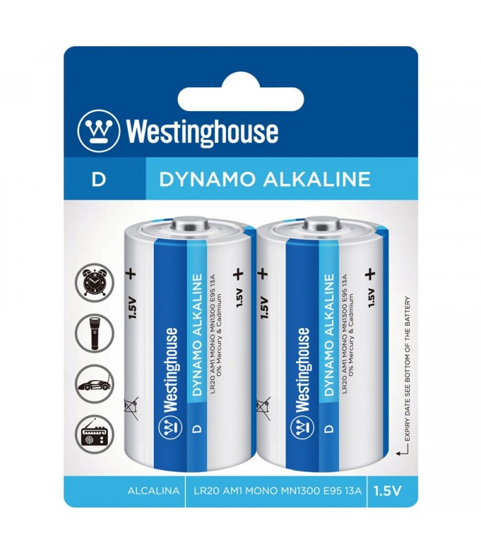 Westinghouse D Dynamo Alkaline Battery - 2 Pack