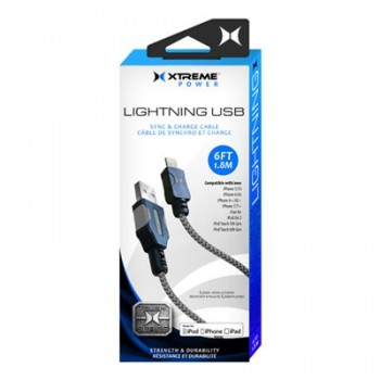Xtreme 1,8m Lightning Sync-Charge Câble Noir-Gris