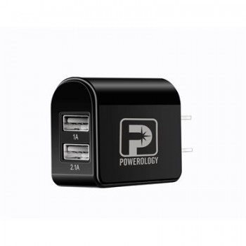 Powerology - chargeur USB maison 3.1AMP - 2 ports - noir (3100mah)