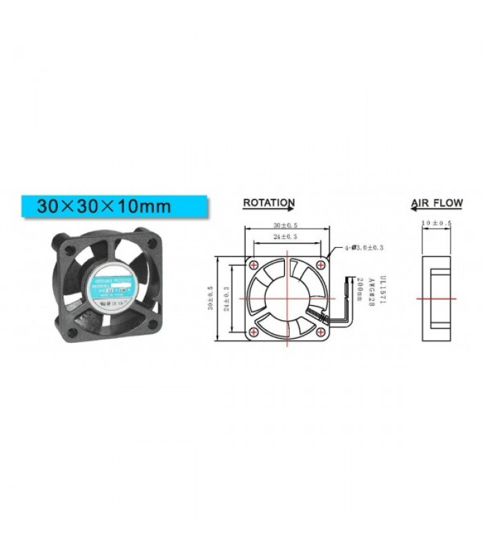 Brushless DC Cooling Fan 5 Blade 12V 30mm x 30mm x10mm 2 PIN WIRE