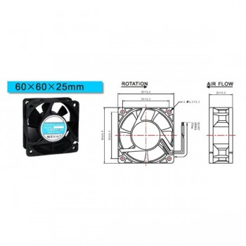 Ventilateur 12Vdc 60mm x 60mm x 25mm 2 broches