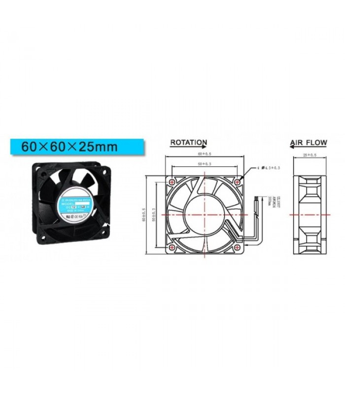 Brushless DC Cooling Fan 12V 60mm x 60mm x25mm 2 PIN WIRE