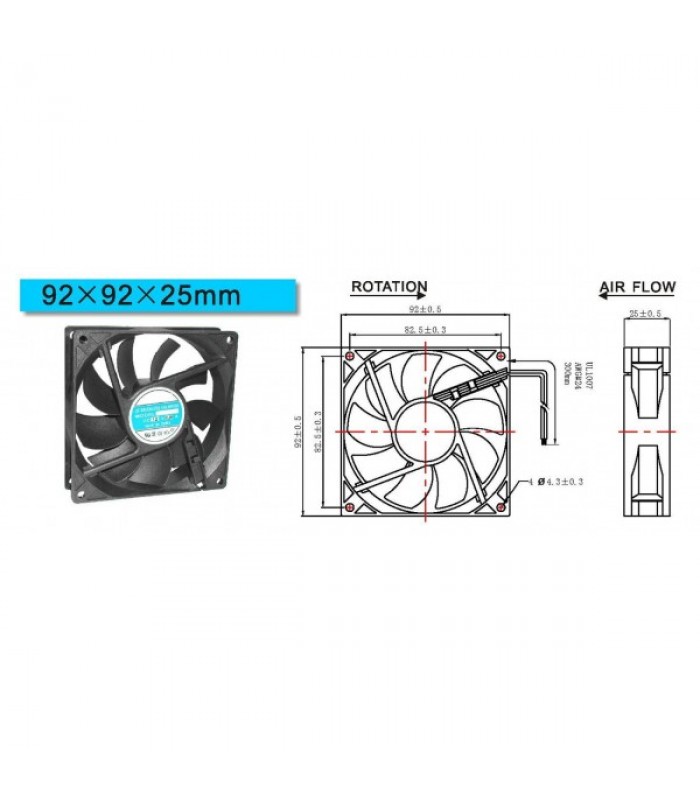 Ventilateur 12Vdc 92mm x 92mm x 25mm 2 broches de RAV